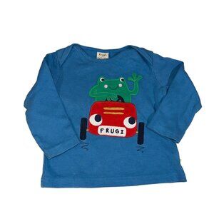 Frugi Frog And Car Appliqué Long Sleeve Shirt Blue Size 12-18 Months